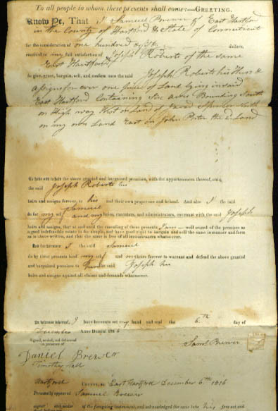 Image for 1816 deed Samuel Brewer-Joseph Roberts CT