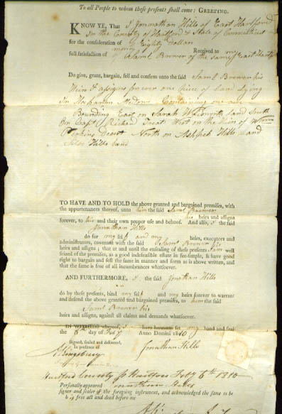 Image for 1810 deed Jonathan Hills-Samuel Brewer CT