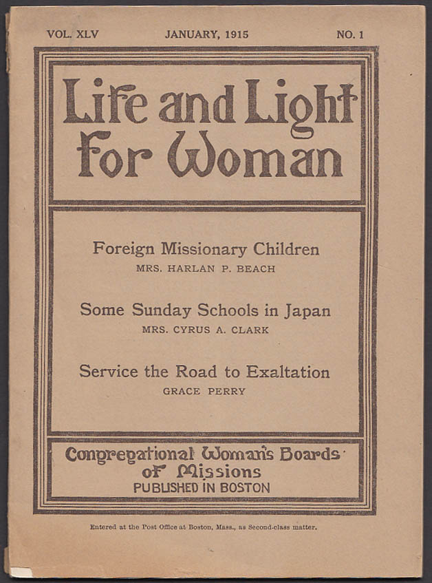 Image for Life & Light for Woman: Congregational Woman's Boards of Missions 1/1915 issue