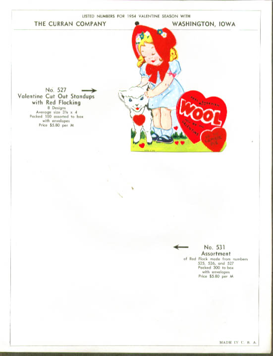 Image for 4 flocked Valentine cards 1950s including sell sheet