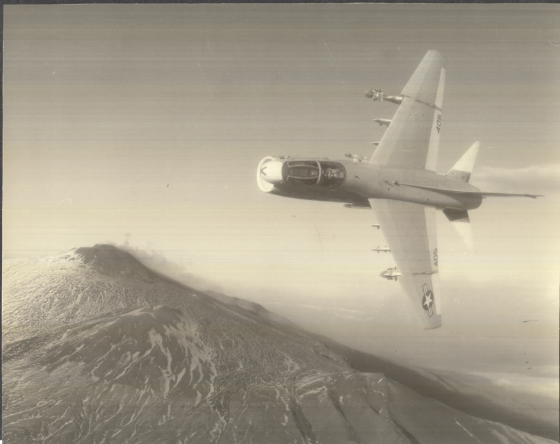 Image for Ling-Temco-Vought A-7 Corsair III #405 banking over mountains photo 1970s