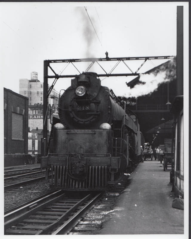 Image for Reading Railroad Pacific 4-6-2 #218 locomotive leaving Philadelphia photo 1950