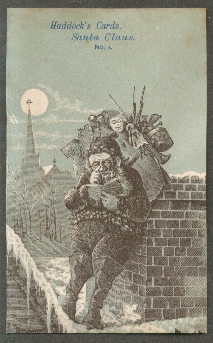 Image for Haddock's Trade Cards #1 Santa Claus on rooftop with pack & notebook 1880s