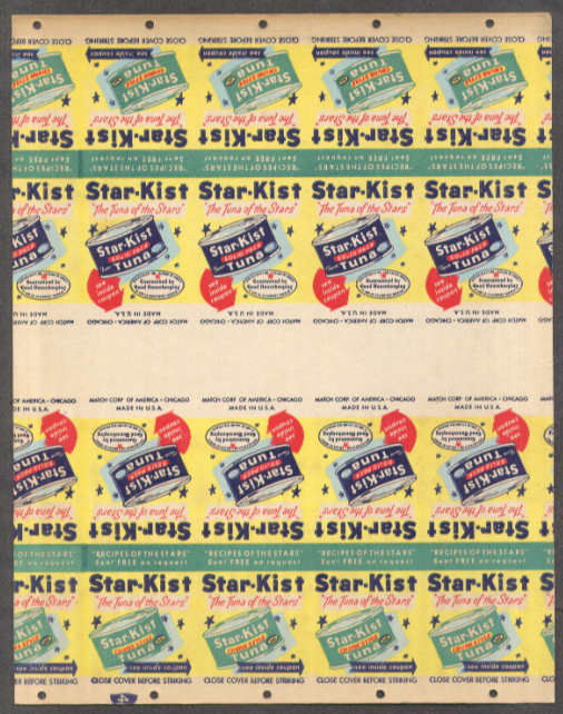 Image for Starkist Chunk Style Tuna matchbook cover uncut sheet ca 1930s