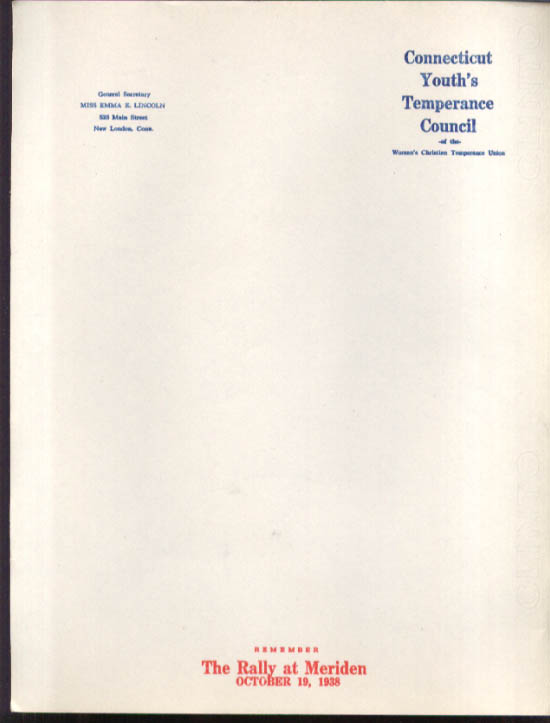 Image for Connecticut Youth Temperance Council Meriden Rally 1938 letterhead WCTU