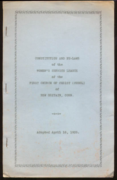 Image for 1st Church of Christ Women's Service League By-Laws New Britain CT 1935