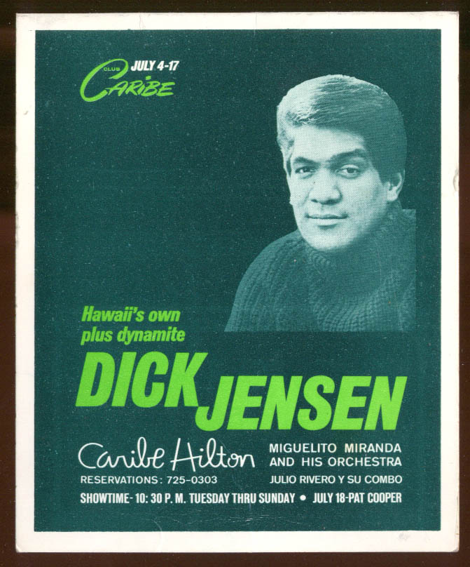 Image for Dick Jensen Brass Buttons Aidita Viles Caribar Caribe Hilton SJ PR tentcard 60s