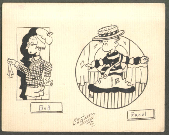 Image for Bob & Raoul original ink cartoon card Raoul LaQuerre Meriden CT ca 1944