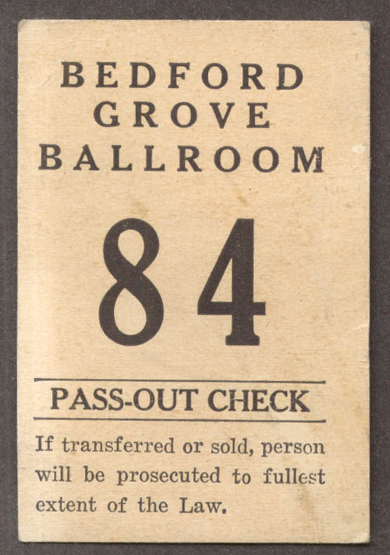Image for Bedford Grove Ballroom pass-out check Manchester NH ca 1940s