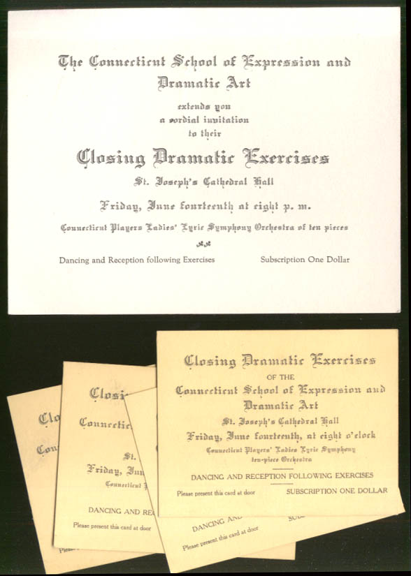 Image for Connecticut School of Expression & Dramatic Art Exercises card & tickets 1929
