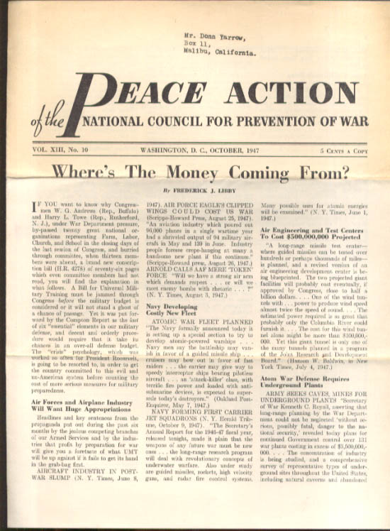 Image for Atom Navy: PEACE ACTION OF THE National Council for Prevention of War 10 1947
