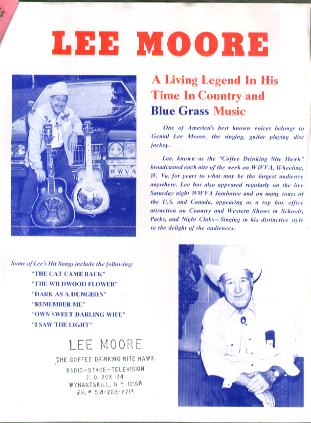 Image for Bluegrass singer Lee Moore SIGNED card & promo release & business card 1980s