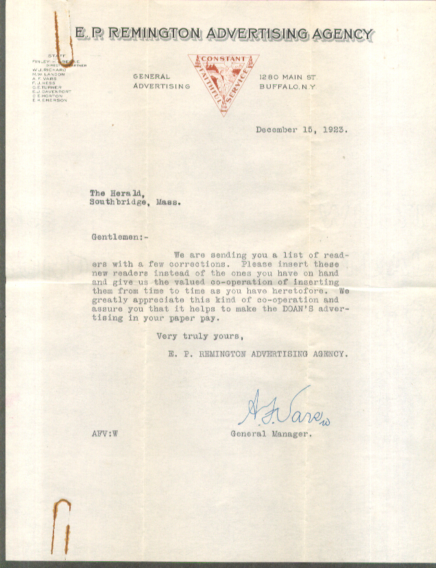 Image for Foster-Milburn Doan's Pills & Remedies reading notice list & cover letter 1937