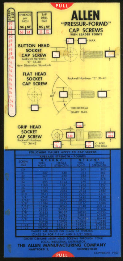 Image for Allen Pressur-Formd Cap Screws Selection slide selector 1957