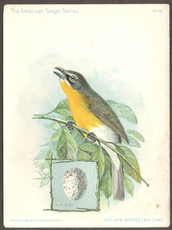 Image for Singer Sewing Machine American Singer Bird Series #15 Yellow-Breasted Chat 1900