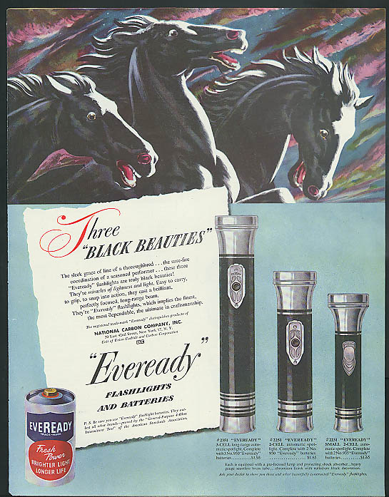 Image for Three Black Beauties Eveready Flashlight & Battery ad 1948