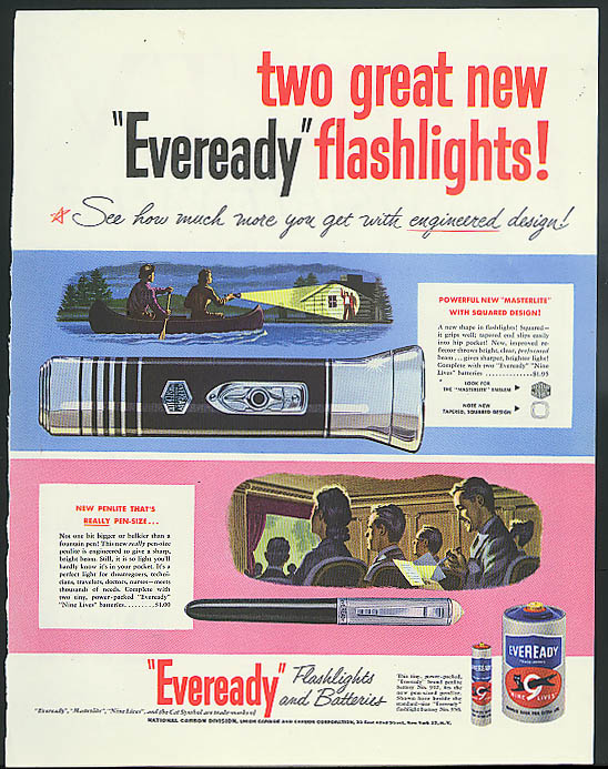 Image for Two great new Eveready Flashlights! Masterlite & Pen-Lite ad 1950