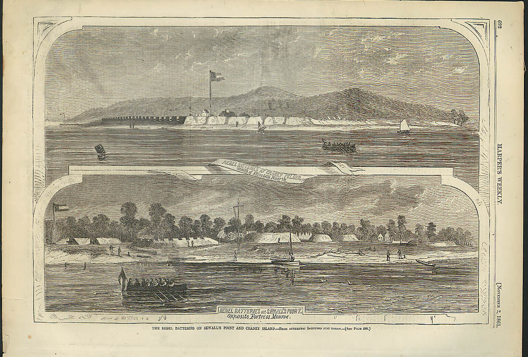 Image for Rebel Batteries at Sewall's Point & Craney Island VA Harper's Weekly page 1861