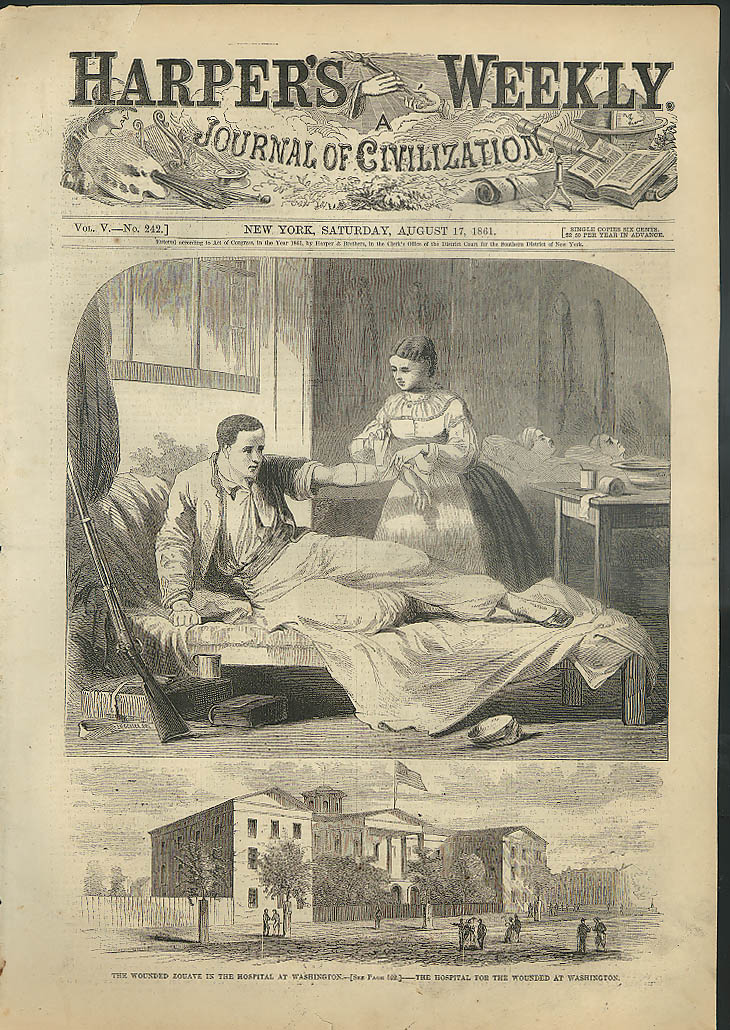Image for Wounded Zouave in Hospital for Wounded Washington DC Harper's Weekly cover 1861