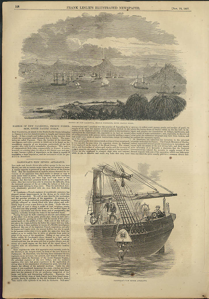 Image for New Caledonia Harbor / Danduran's Diving Apparatus Leslie's Weekly page 1857