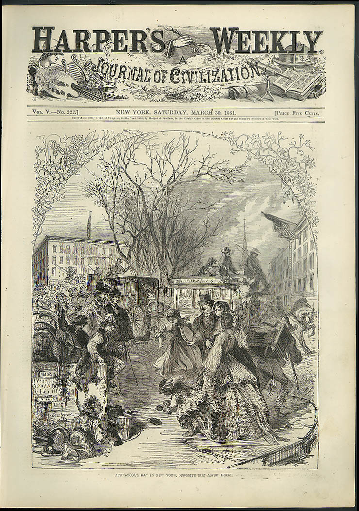 Image for April Fool's Day in New York opposite Astor House Harper's Weekly cover 1861