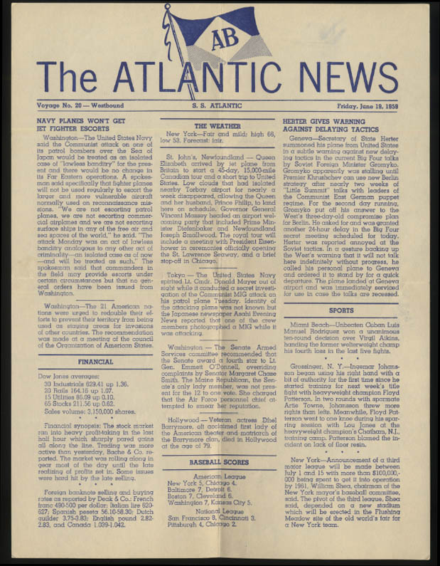 Image for American Banner Line S S Atlantic ATLANTIC NEWS 6/19 1959 Navy in Sea of Japan