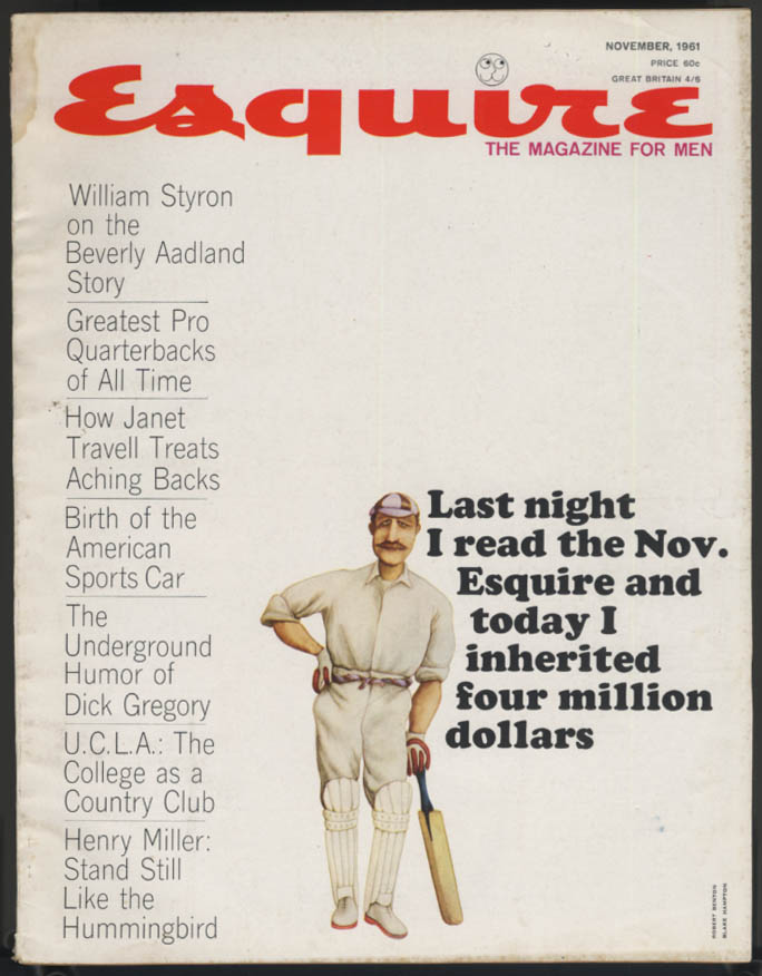 Image for ESQUIRE 11 1961 Dick Gregory Henry Miller William Styron Pro QBs