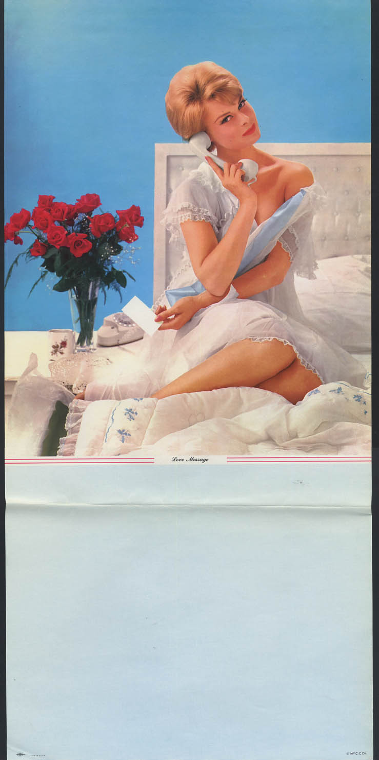 Image for Love Message pin-up calendar print McC C Co blonde roses phone white nightie
