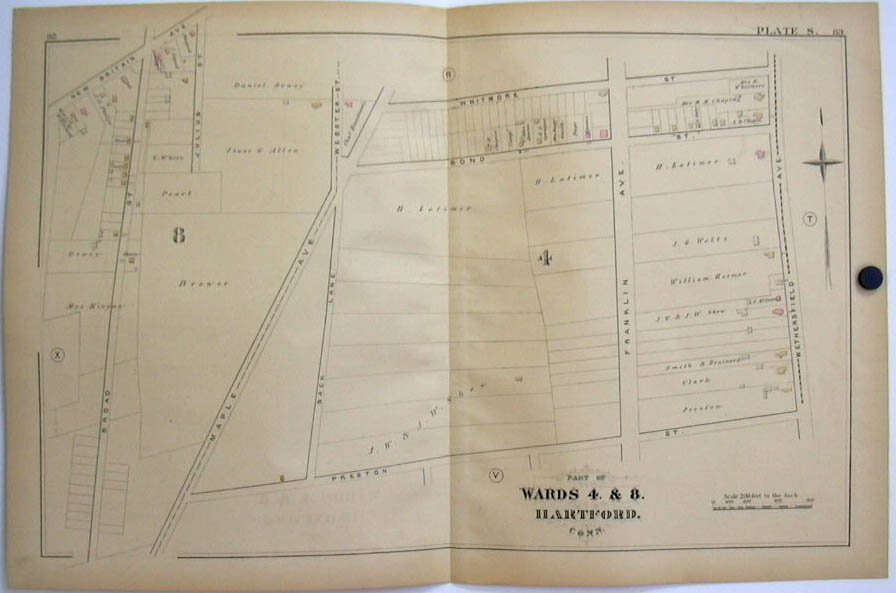 Image for Hartford CT Map 1880 Wards 4 & 8 Shew Latimer Brewer Kingan Maple Av