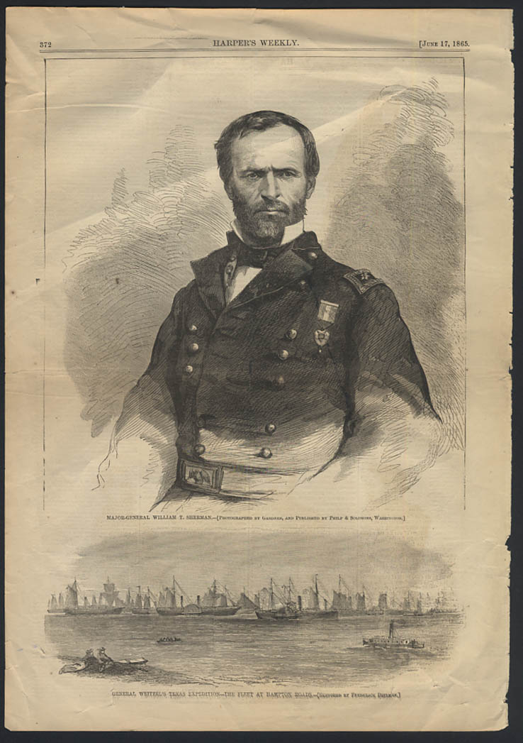 Image for HARPER'S WEEKLY 6/17 1865 Gen Wm Tecumseh Sherman; Weitzel's Texas Expedition