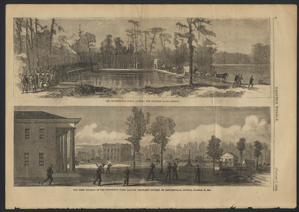 Image for HARPER'S WEEKLY 1/7 1865 17th Corps Ogechee River 20th Corps v Wheeler's Cavalry