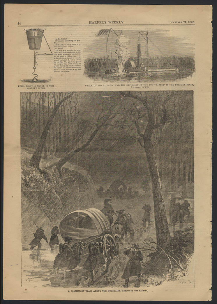 Image for HARPER'S WEEKLY 1/21 1865 Rebel Torpedo; Otsego Wreck & Bazley; Commissary Train