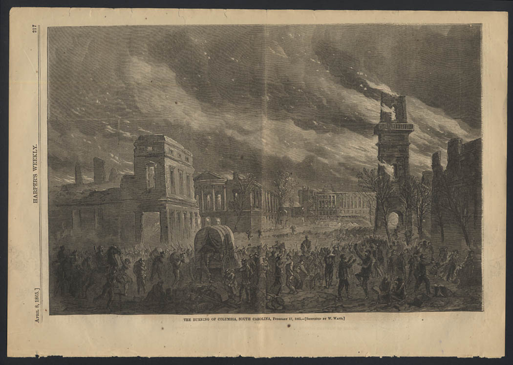 Image for HARPER'S WEEKLY 4/8 1865 Union burning of Columbia South Carolina 2/17