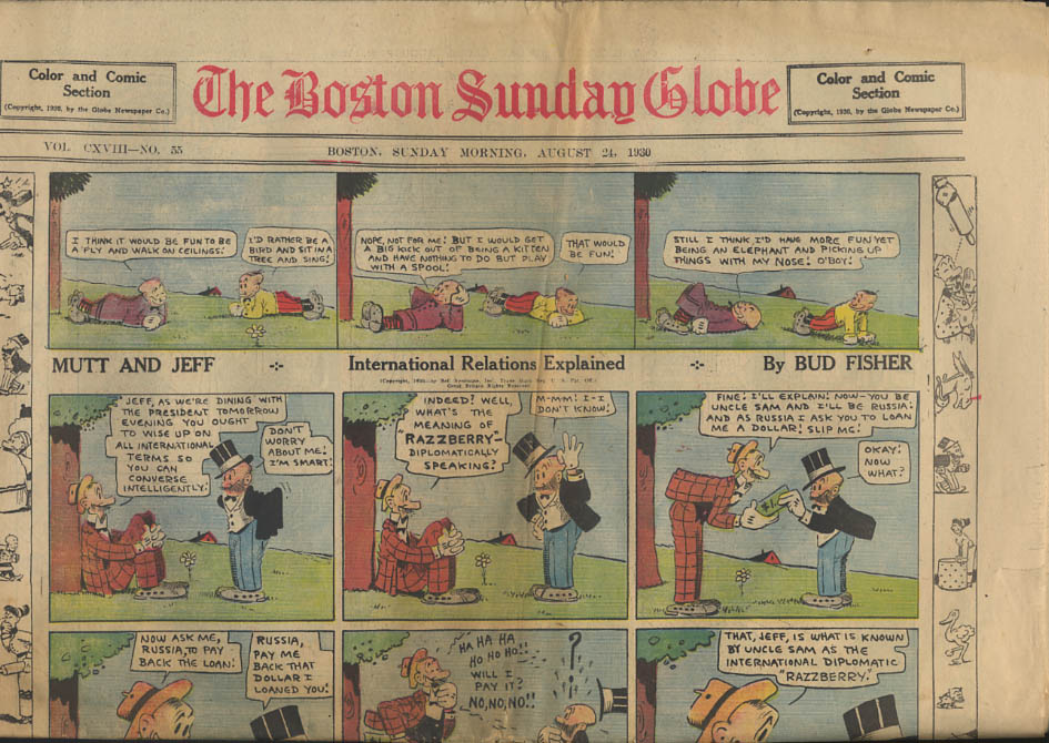 Image for Boston Sunday Globe comics 8/24 1930 Tailspin Tommy Mutt & Jeff ++