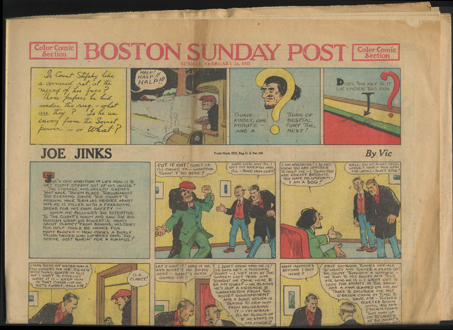 Image for Boston Sunday Post comics 2/15 1931 Joe Jinks Fritzi Ritz ++