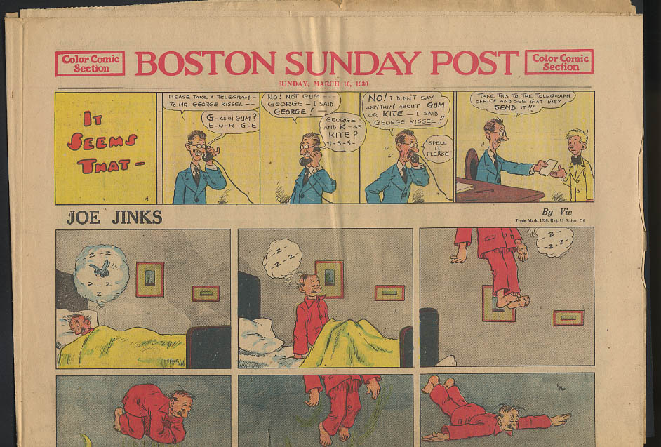 Image for Boston Sunday Post comics 3/16 1930 Joe Jinks Connie by Frank Godwin +