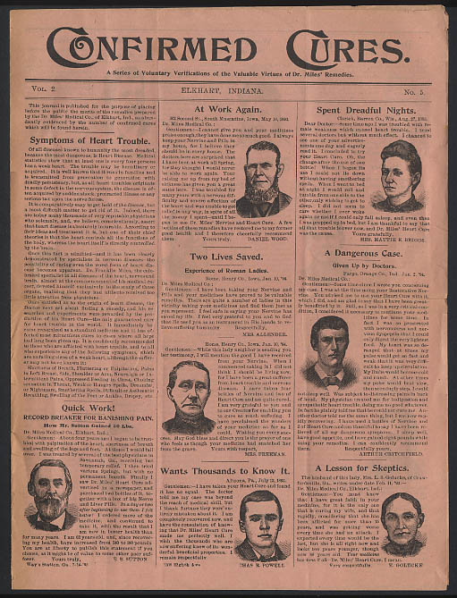 Image for Dr Miles Remedies Confirmed Cures testimonial folder Elkhart IN ca 1895