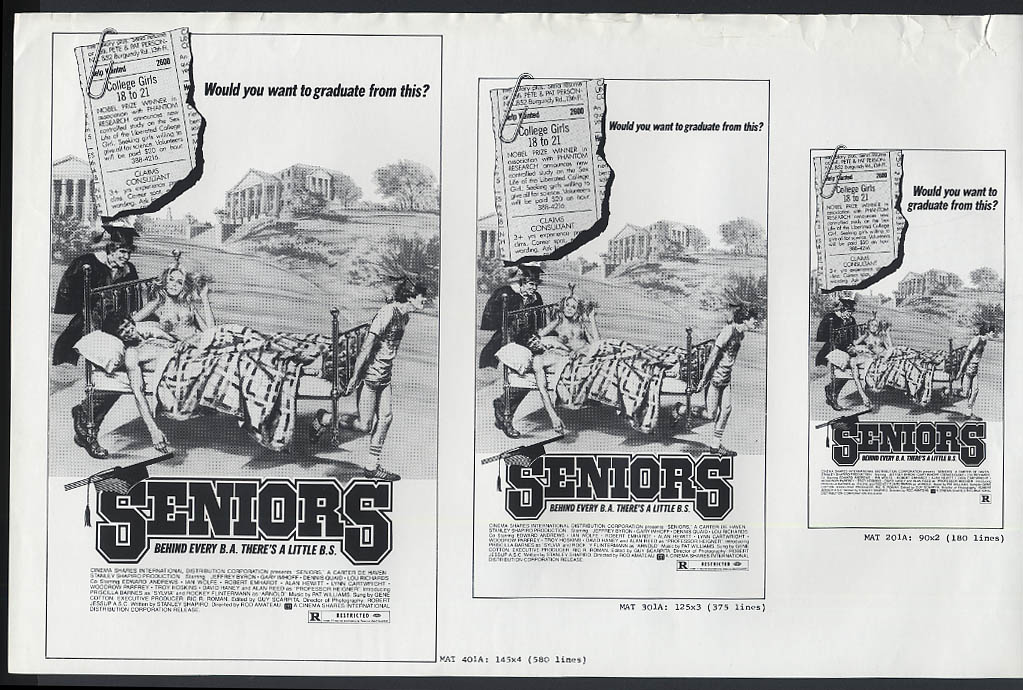 Image for Seniors movie advertising mats 1978 Dennis Quaid Gary Imhoff