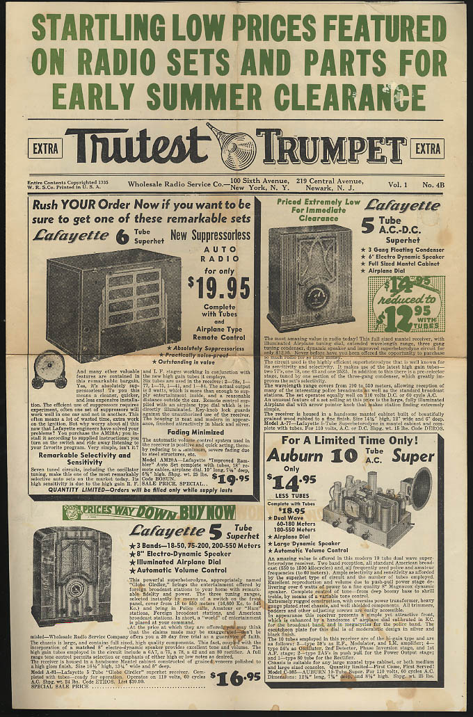 Image for Wholesale Radio Trutest TRUMPET 1935 Lafayette Auburn etc