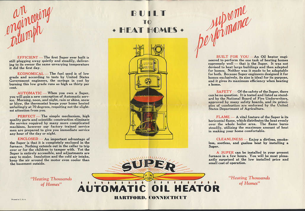Image for Potter & Johnson Super Oil Heator home oil furnace mailer broadside ca 1920s