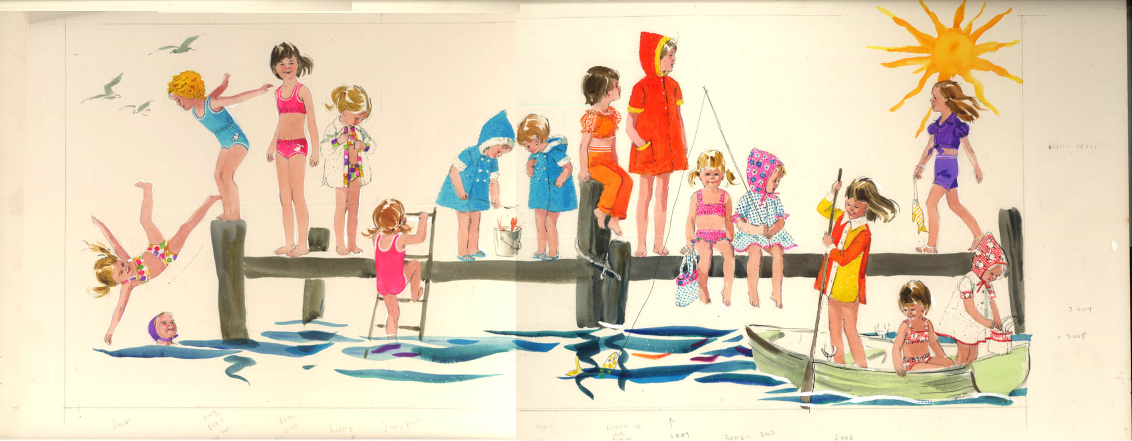 Image for Original illustrations pre-teen girls underwear swimwear Ruth B Fetske NYC 1960s
