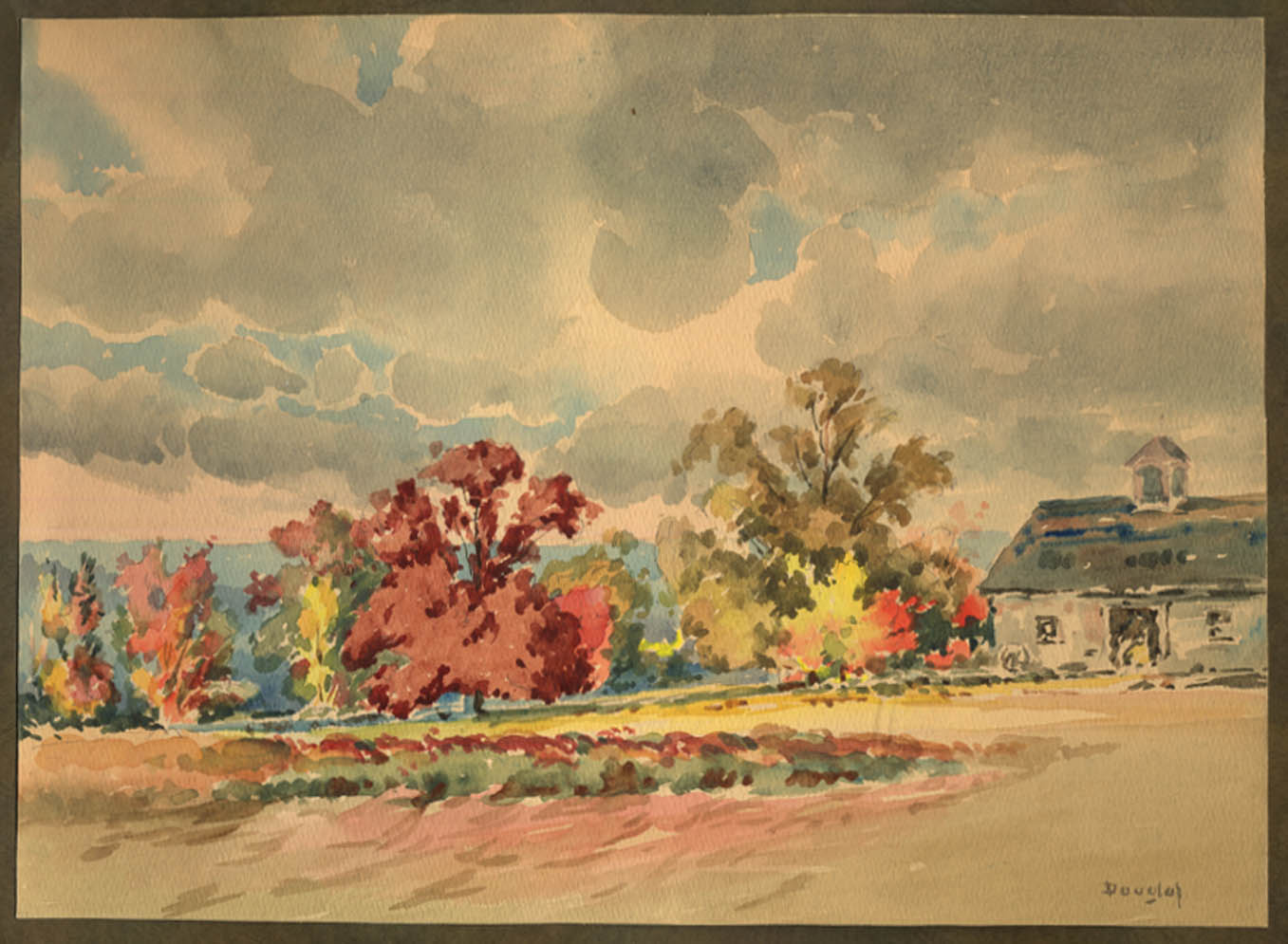 Image for Arthur S Douglas original watercolor Barn in Early Fall #2 ca 1930s