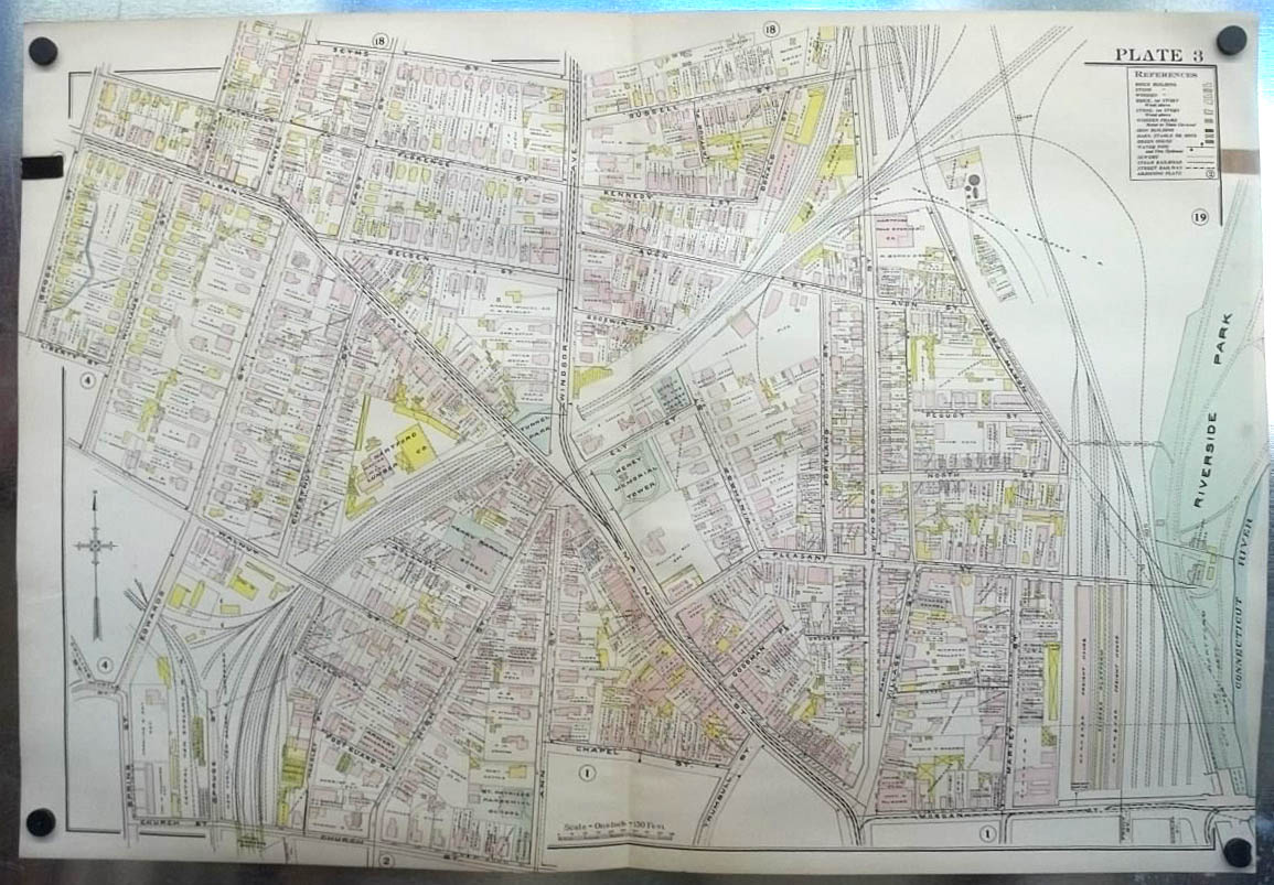 Image for 1909 Hartford CT Map: RR Yards; Keney Tower; Lumber Co; Smith Northam ++