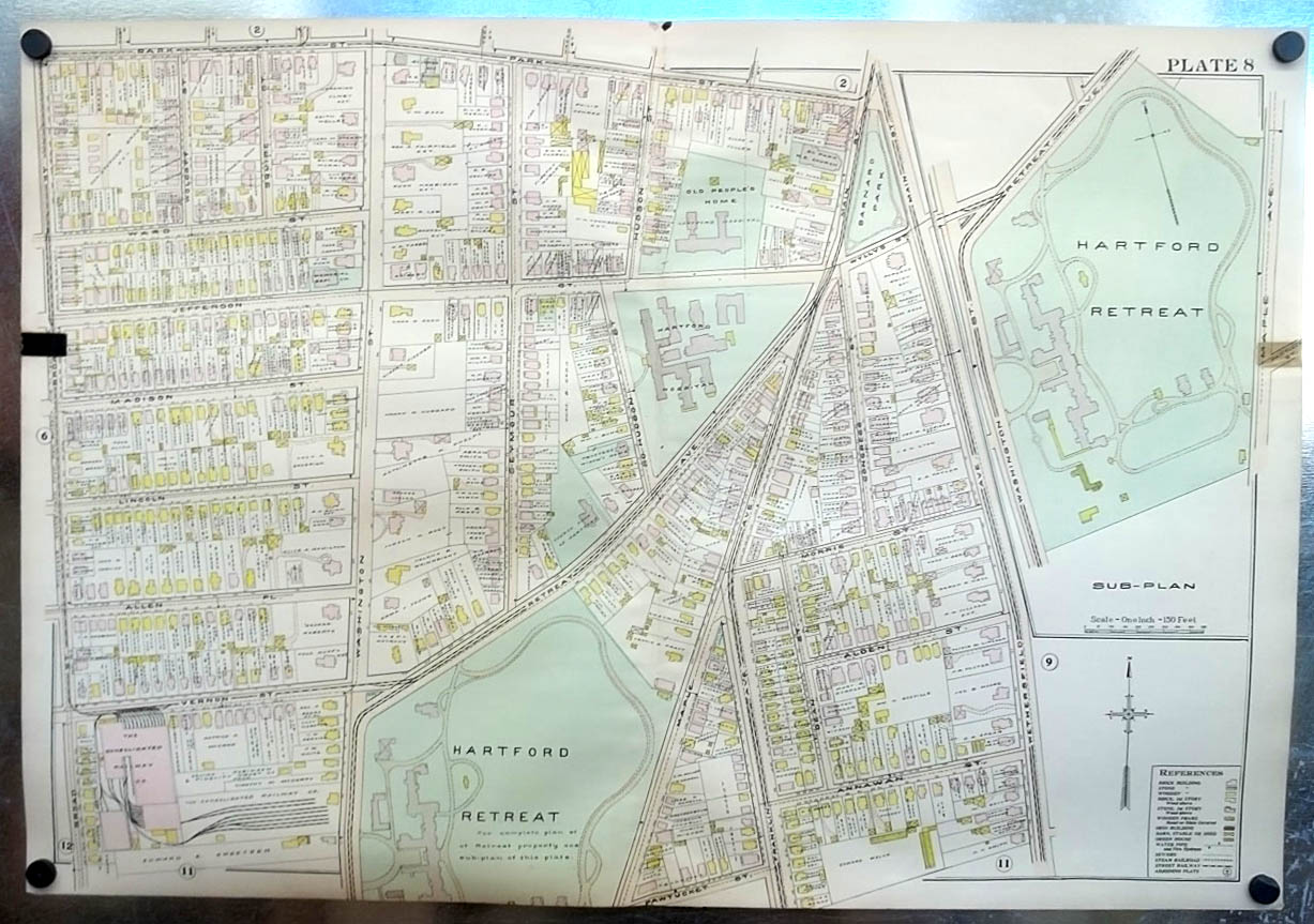 Image for 1909 Hartford CT Map: Retreat; Consolidated Railway; Hospital; Old People's Home