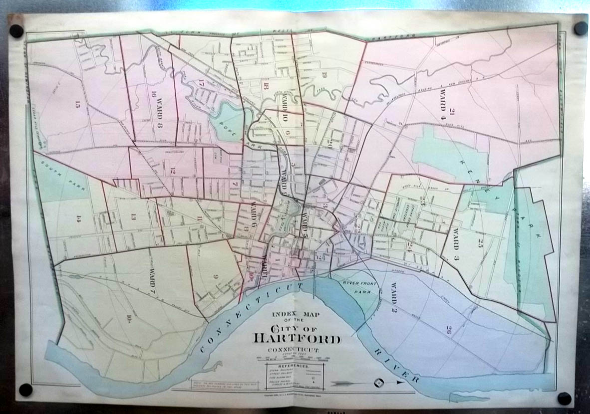 Image for 1896 Hartford CT Map Ward Map Key to Atlas: Bushnell Park Trinity College +