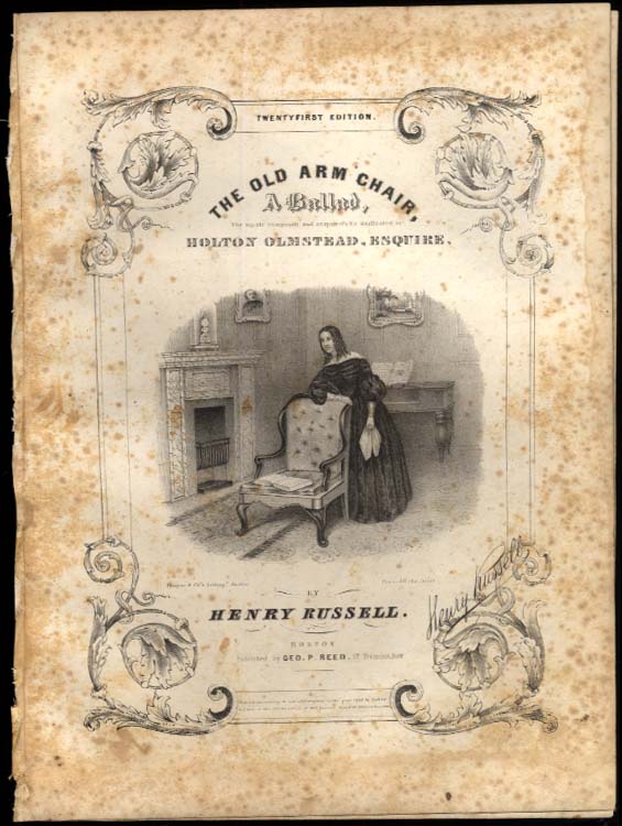 Image for Henry Russell: The Old Arm Chair engraved sheet music 1840 Thayer litho 21st ed