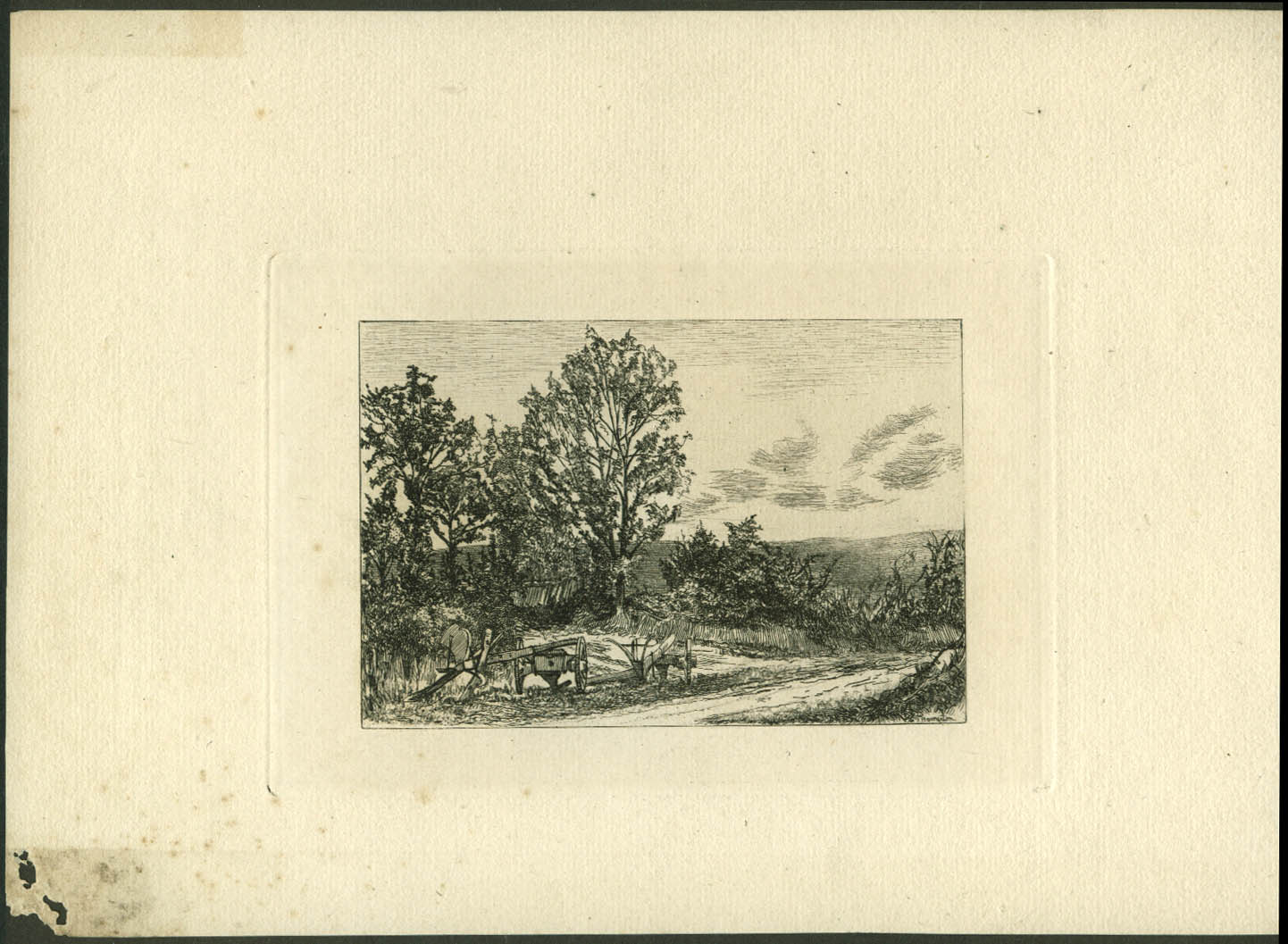 Image for Ploughs Left in Lane etching by Philip Gilbert Hamerton ca 1860s