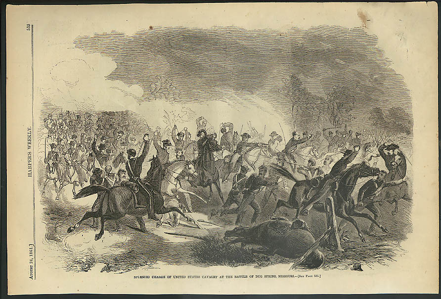 Image for Cavalry Charge at Battle of Dug Spring MO Harper's Weekly ORIGINAL 8/24 1861