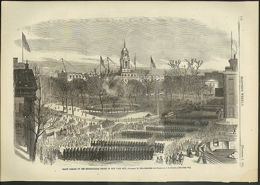 Image for Grand Parade Metropolitan Police NY City Harper's Weekly ORIGINAL 12/2 1865