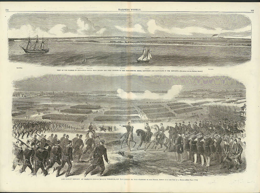 Image for Pensacola Harbor / Bailey's Cross / Camp Nevin KY HARPER'S WEEKLY page 12/7 1861